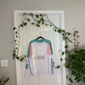 LSKD White, Mint & Pink Colorblock Crew Sweatshirt
